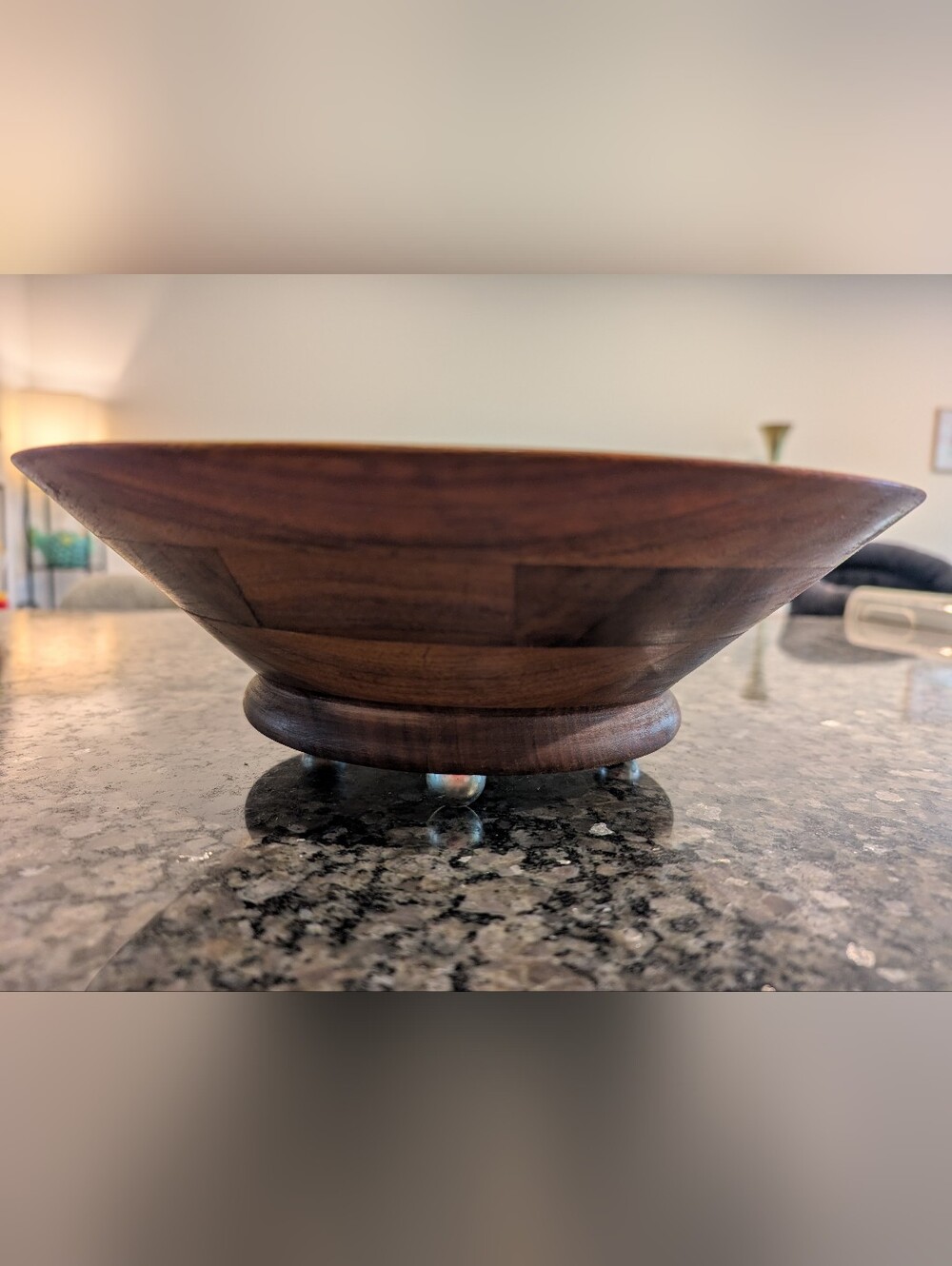 Real walnut MCM Wooden Serving Bowl with Metal Feet